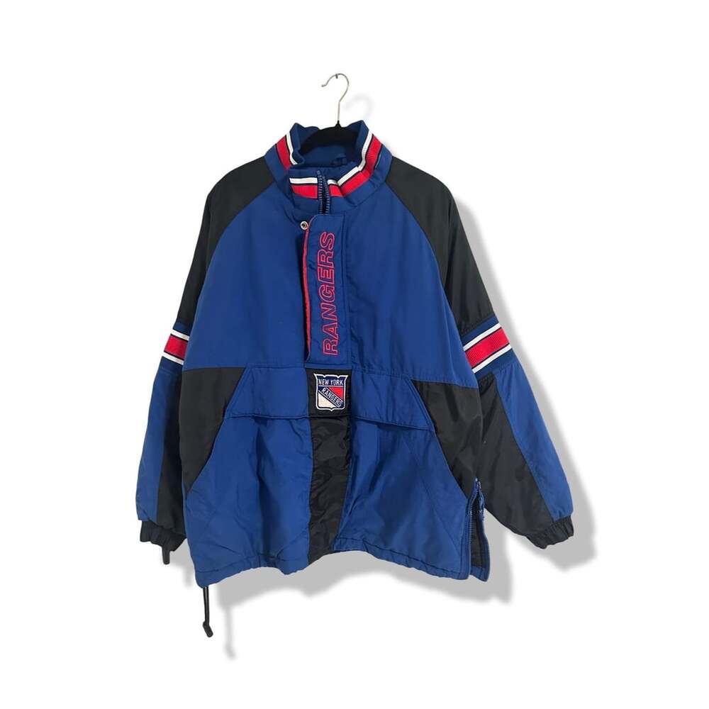 Starter New York Rangers Half Zip Pullover Jacket Size M Blue Black